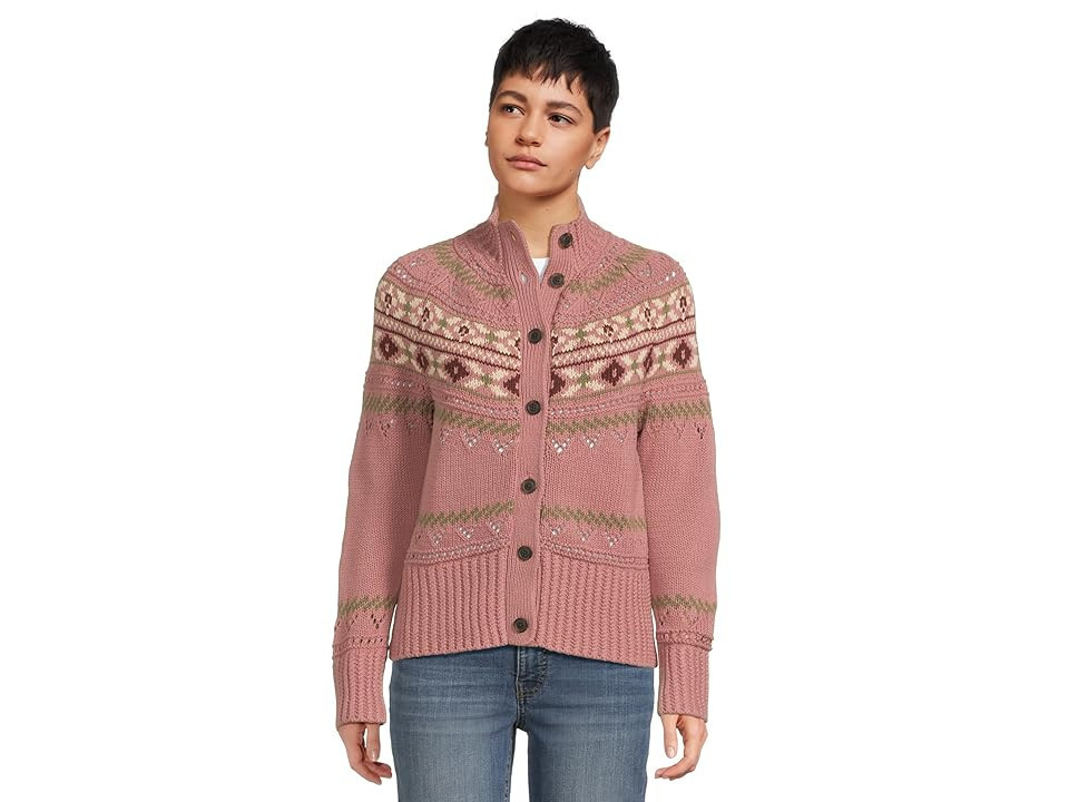 L.L.Bean Signature Cotton Fisherman Button Front Cardigan Sweater Women's Clothing Washed Orchid Fair Isle : XS | Zappos