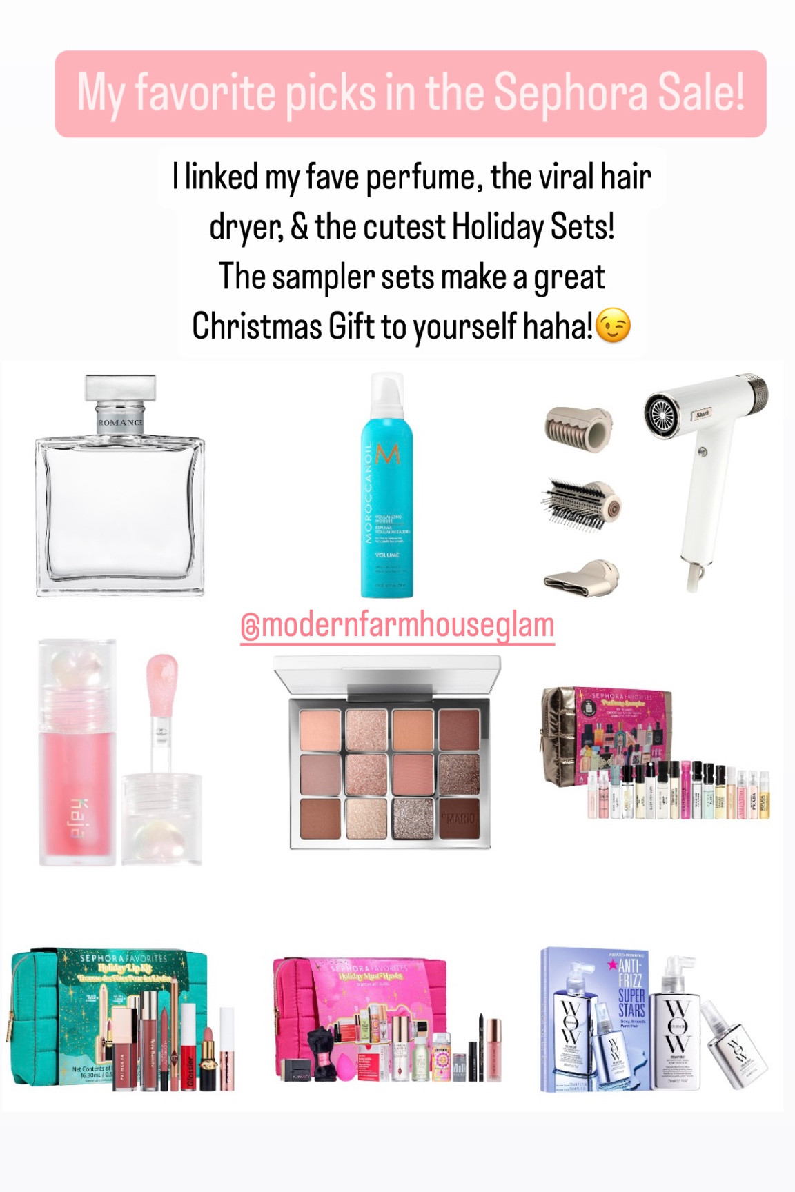 My favorite picks in the Sephora Sale! I linked my fave perfume, the viral hair dryer, & the cutest Holiday Sets! 
The sampler sets make a great Christmas Gift to yourself haha!😉

Makeup hair shark dryer eyeshadow lipstick mousse romance makeup sets gift guide for her 

#LTKHolidaySale #LTKGiftGuide #LTKbeauty