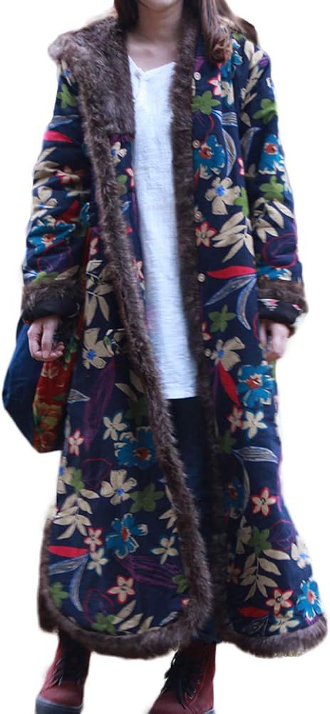 LZJN Women's Warm Long Overcoat Hooded Winter Quilted Parka Outwear with Faux Fur Collar Jackets | Amazon (US)