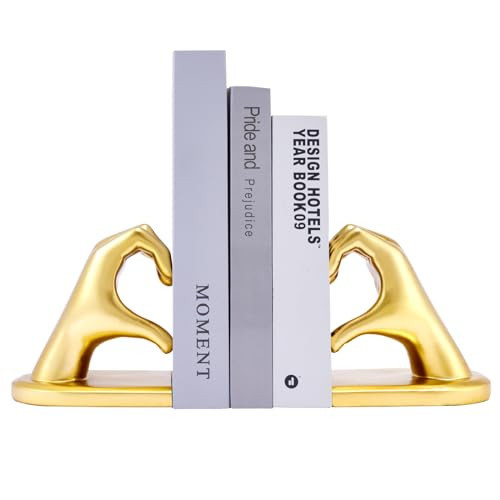 Xmeden Book Ends Heart Design for Mom, Gold Bookends for Shelves, Non-Skid Bookend, Heavy Duty Resin Book Stopper for Books, Decorative Holder, Gifts for Mother's Day 10.43 x 3.93 x 5.51’’, Gold | Amazon (US)