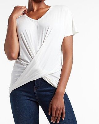 Relaxed Cross Front Crew Neck Tee | Express