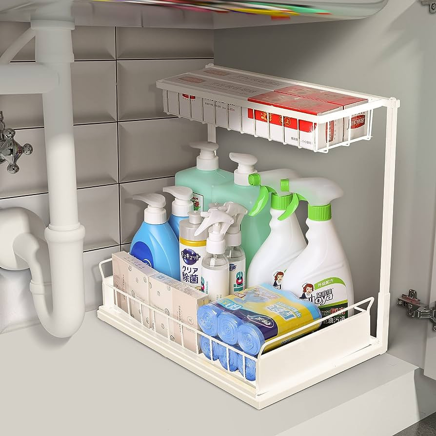 reepor Under Sink Organizer,2-Tier Pull Out Cabinet Organizer Under Kitchen Sink Organizer,Under ... | Amazon (US)