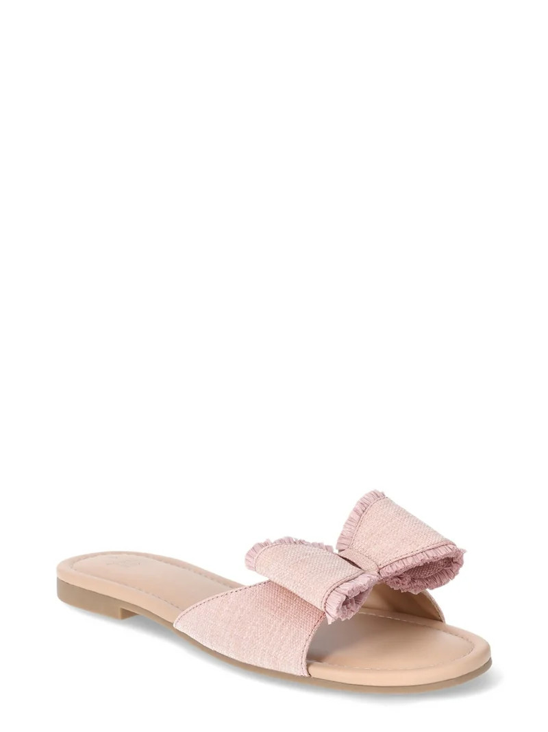 Time and Tru Women's Raffia Bow Slide Sandal | Walmart (US)