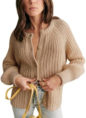 Bianstore Women's Casual Long Sleeve Crewneck Button Down Cardigan Sweater Knit Outwear | Amazon (US)