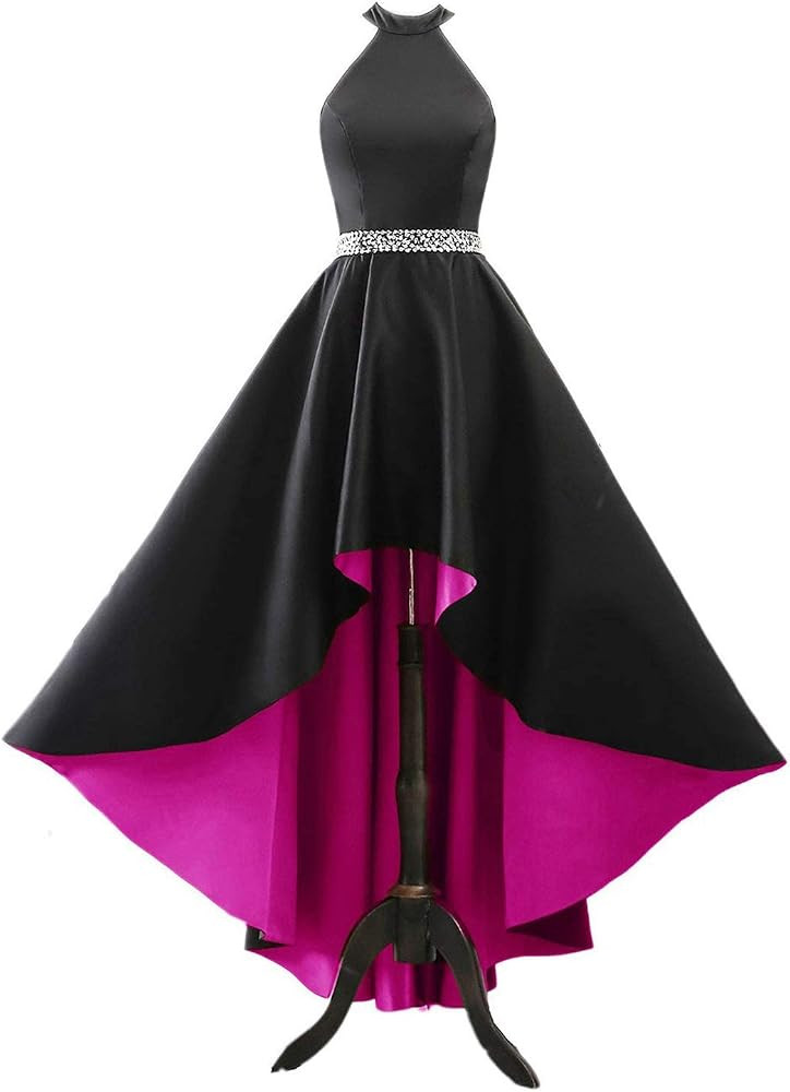 Halter Satin Prom Dresses for Women High Low Formal Party Ball Gown Aline Evening Dress with Pock... | Amazon (US)