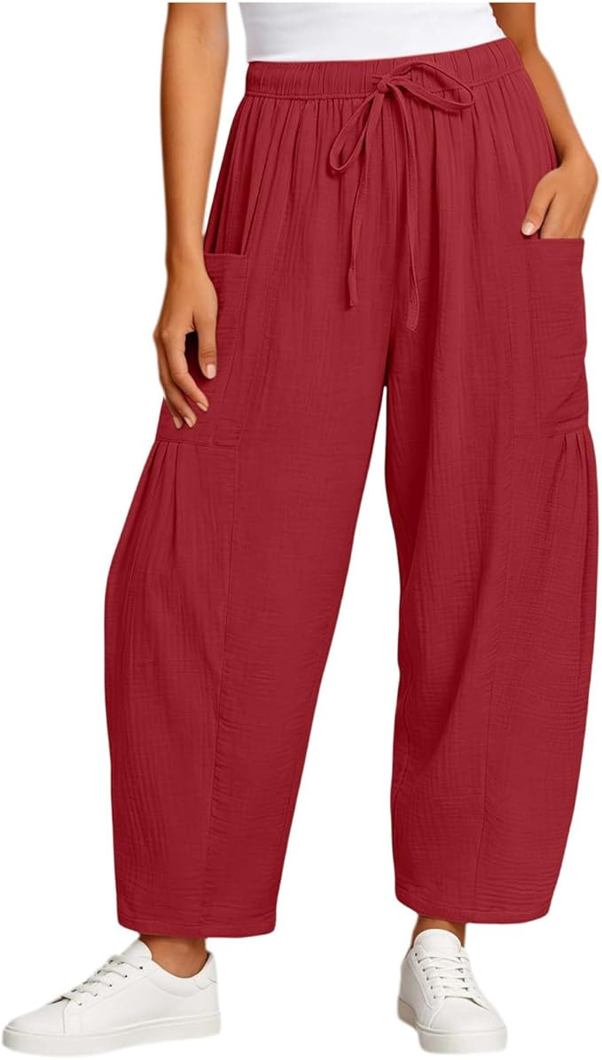 Harem Pants for Women Casual Loose Lantern Bottoms High Waisted Cinch Tie Textured Gauze Trousers... | Amazon (US)