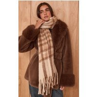 Beige Plaid Tassel Scarf | PrettyLittleThing UK