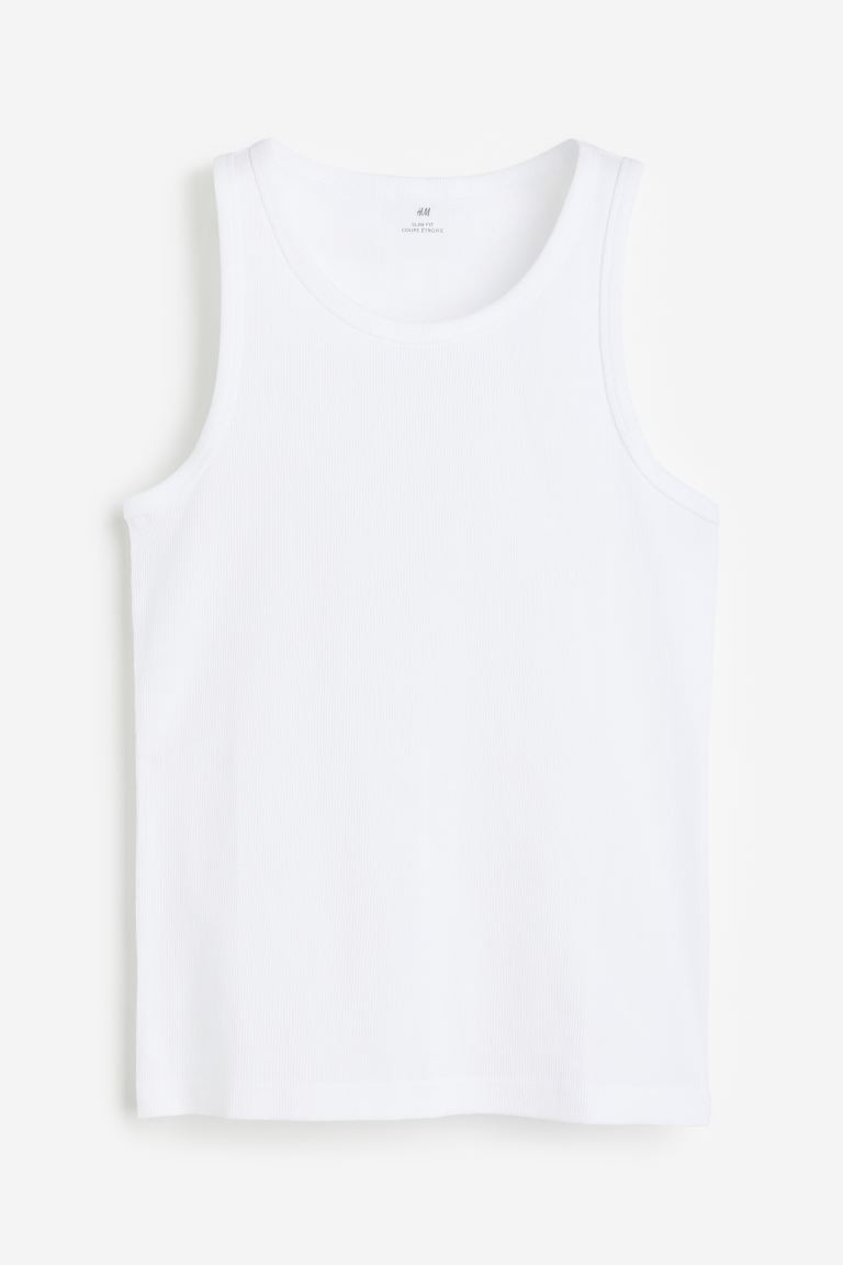 Slim Fit Ribbed Tank Top - White - Men | H&M US | H&M (US + CA)