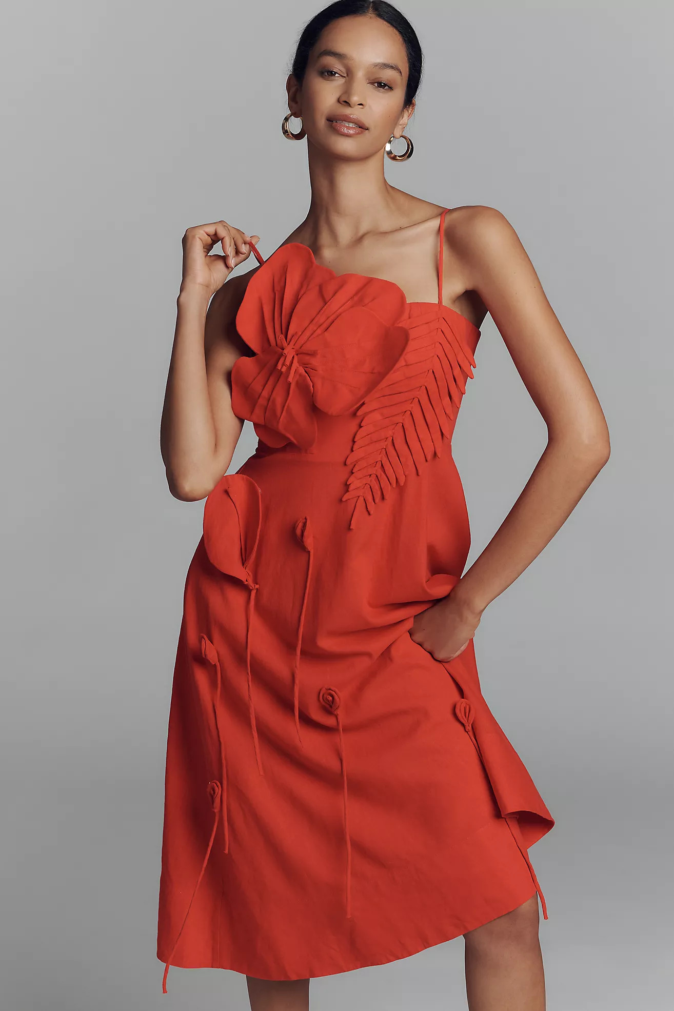 Farm Rio Garden Appliqué Linen Blend Midi Dress | Anthropologie (US)