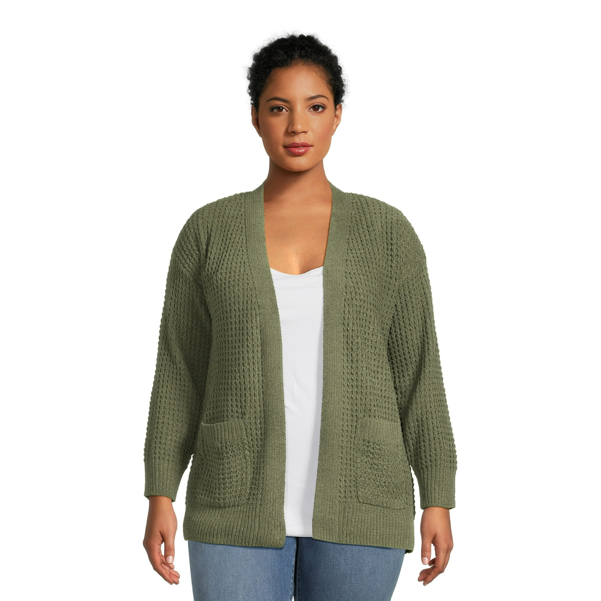 Time and Tru Women's Chenille Cardigan Sweater, Midweight, Sizes XS-XXXL - Walmart.com | Walmart (US)