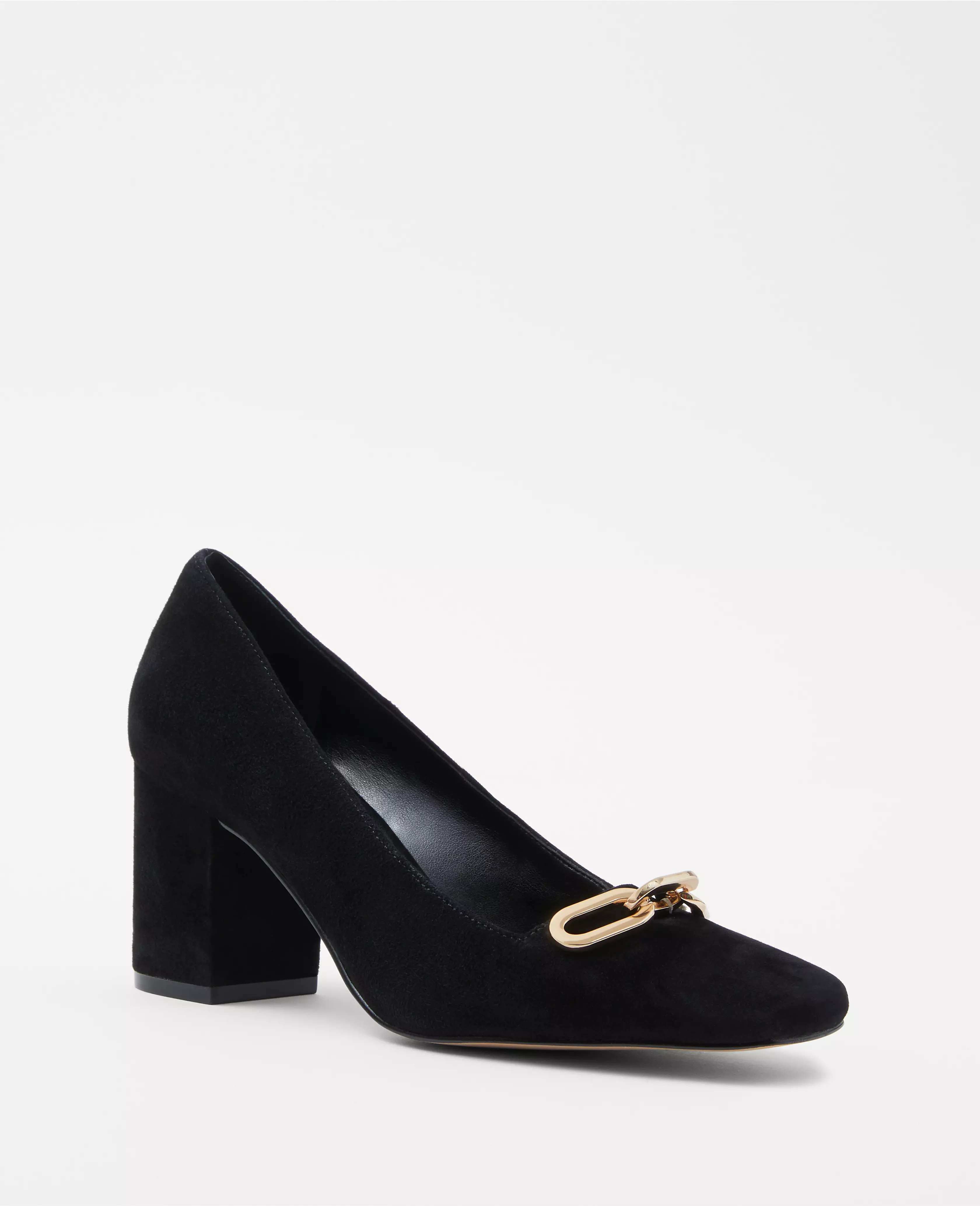 Chain High Block Heel Suede Pumps | Ann Taylor (US)
