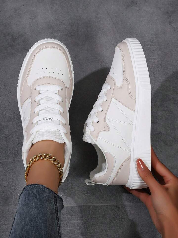 Women's Lace-Up Casual Sport Shoes White Sneakers Skateboarding Shoes, Lightweight For Street | S... | SHEIN