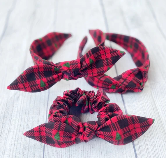 Christmas Tree Plaid Bow Headband Knotted Headband Bow | Etsy | Etsy (US)