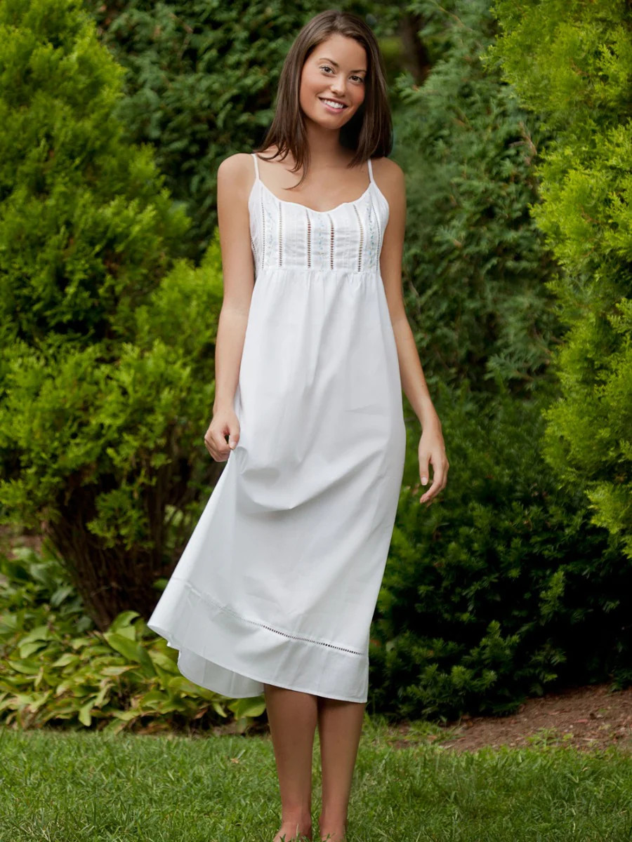 Elaine Ladies Cotton Nightie, Spaghetti Straps and Embroidered Nightgown, Mother daughter nightgo... | Jacaranda Living