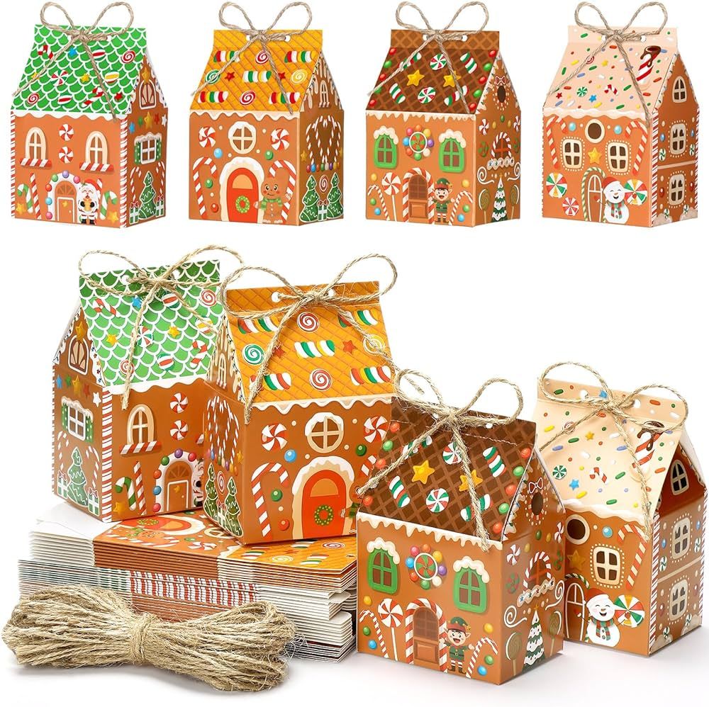 Zhanmai 48 Pcs Christmas Treat Boxes Candy Gingerbread House Mini Christmas Party Favor Box Small... | Amazon (US)