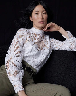 Mock Neck Lace Blouse | White House Black Market
