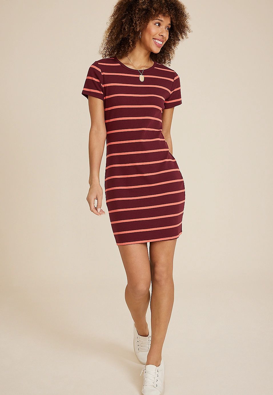24/7 Striped Short Sleeve T Shirt Dress | Maurices
