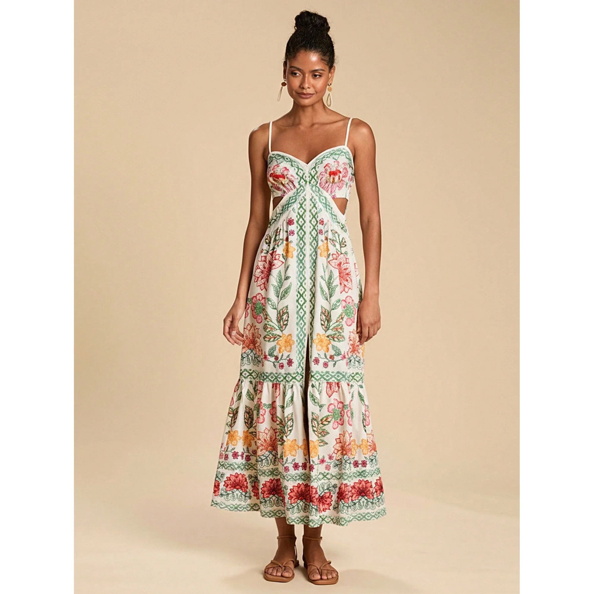 Travachic Women's Summer Floral & Geometric Print Ruffle Hem Maxi Slip Dress | Elegant Beach, Par... | Walmart (US)