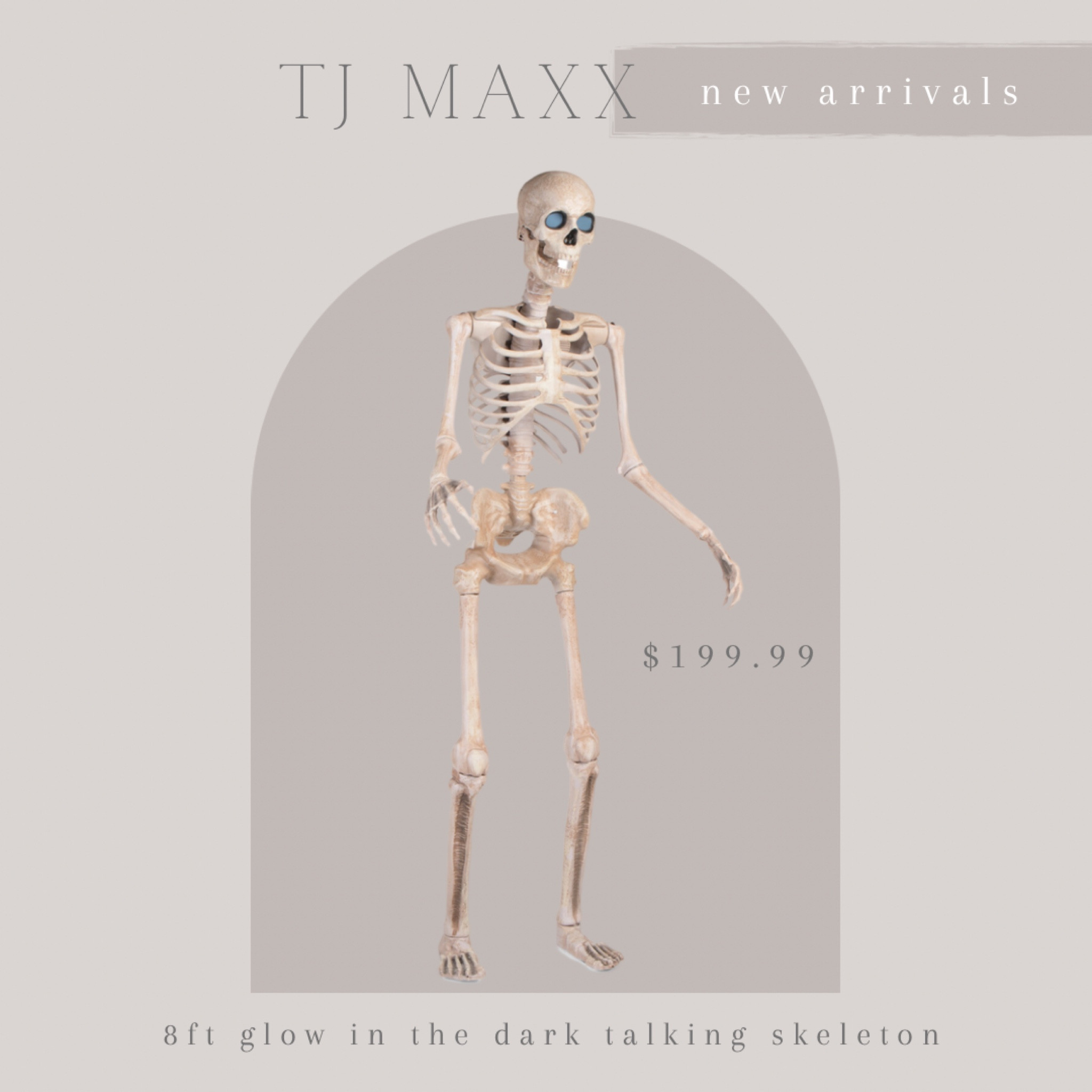 New arrival’s - TJ Maxx!!

8ft glow in the dark skeleton under $200! 

Halloween decor, spooky season, skeleton decor, outdoor decor, fall decor 

#LTKHome #LTKSeasonal