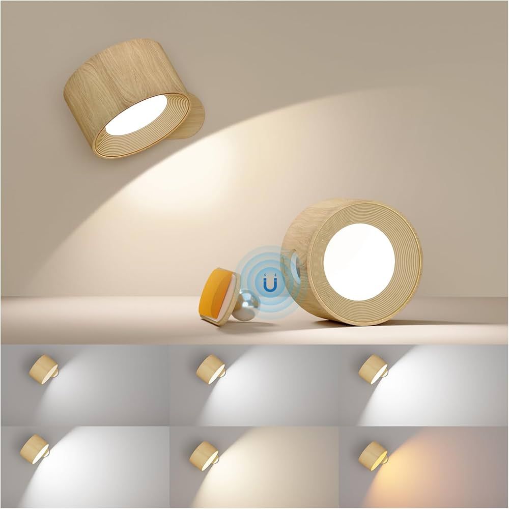 AKSDA Battery Operated Wall Light, LED Wall Sconce with 3 Color Modes 3 Brightness Levels 360°Ro... | Amazon (US)