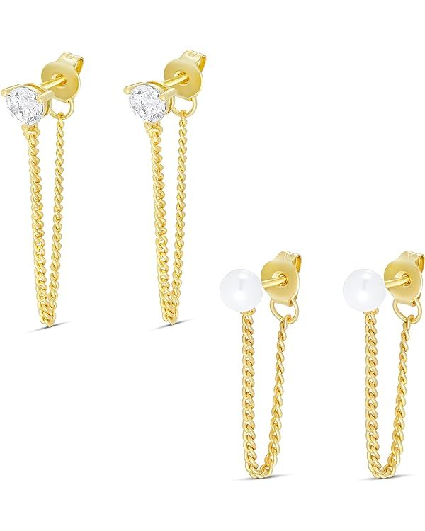 Amazon Essentials Plated Front To Back Cubic Zirconia Drop Earring Set | Amazon (US)