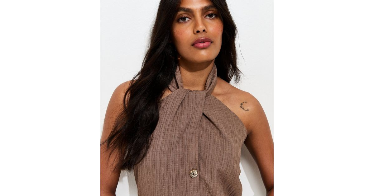 Mink Button Detail Halter Neck Waistcoat  | New Look | New Look (UK)