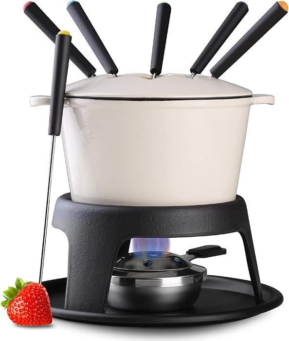 Artestia Cast Iron Fondue Pot Set for Chocolate Cheese Swiss Fondue Set for Meat with 6 Fondue Fo... | Amazon (US)