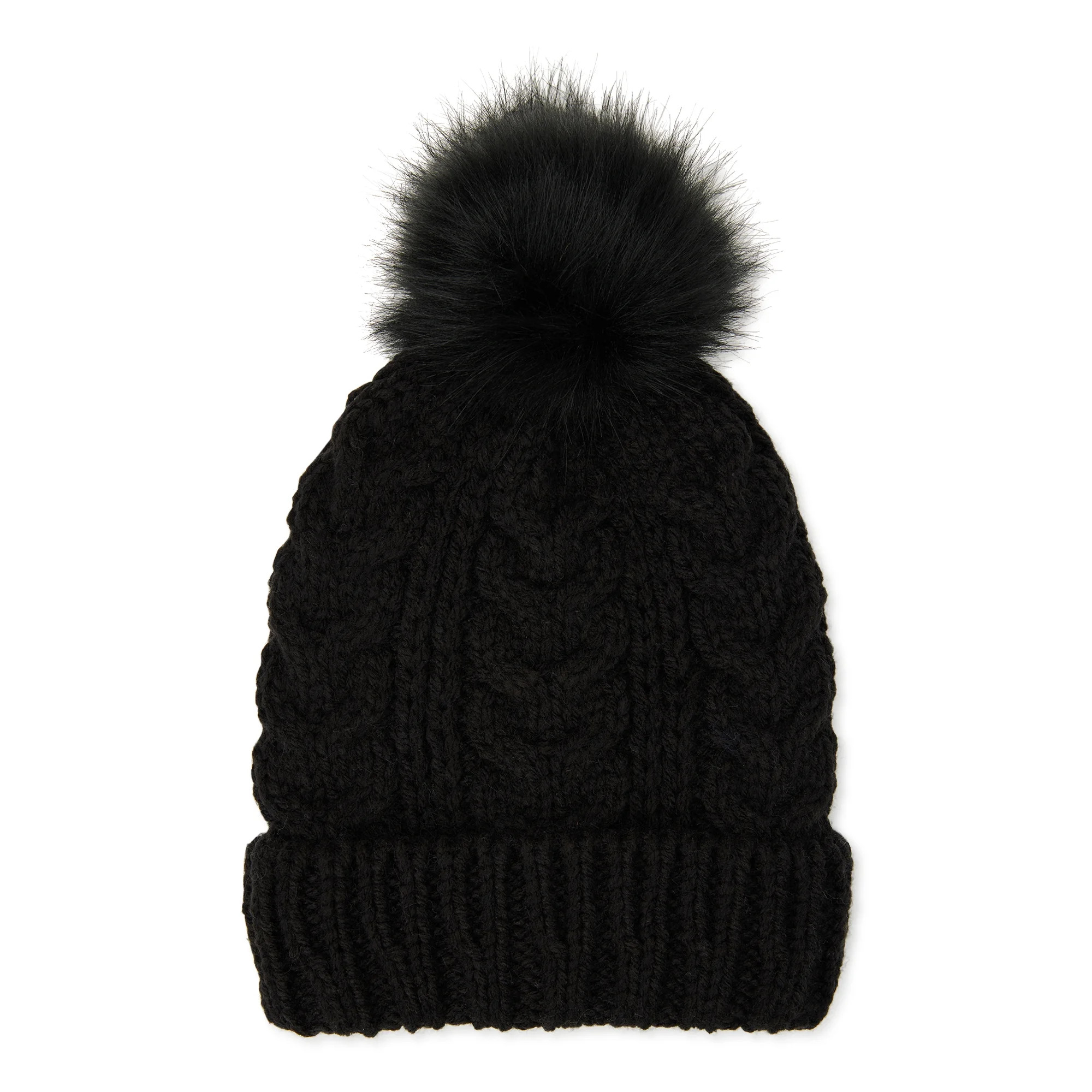 Time and Tru Women’s Cable Knit Beanie Hat with Pom Pom | Walmart (US)