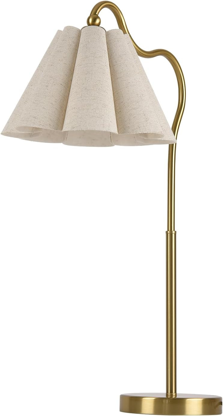 Table Lamp with Beige Pleated Linen Shade, Curved Gold Metal Base, E26 Socket – 23" Tall Modern Bedside Desk Lamp for Bedroom, Living Room, Office – Bulb Not Included | Amazon (US)