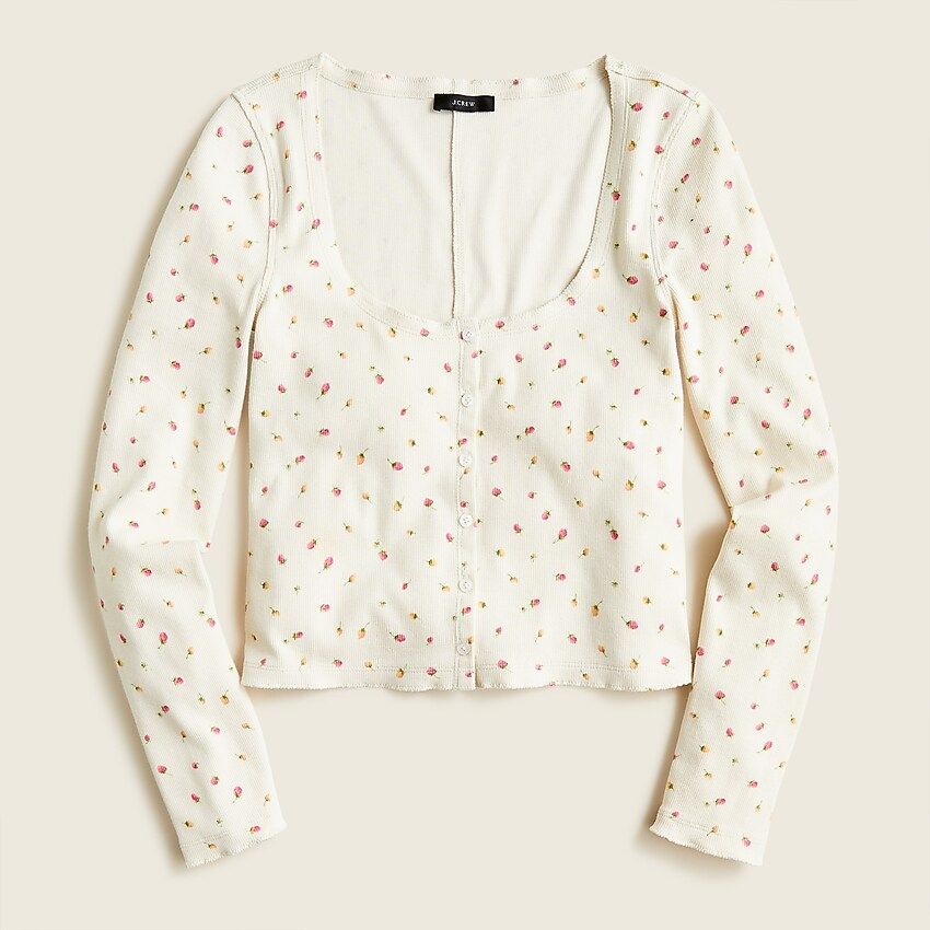 Scoopneck ribbed cardigan top in rosebud print | J.Crew US