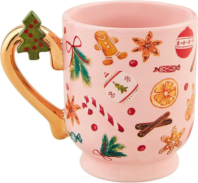 Mud Pie Christmas Pedestal Mug, Pink Gingerman, 13 oz | Amazon (US)