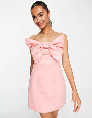 Band Of Stars premium satin bow front mini dress with embellished trim in pink  | ASOS | ASOS (Global)