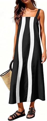 Ailoqing 2026 Women Boho Floral Dress Summer Casual Color Block Maxi Beach Vacation Overall Dress... | Amazon (US)