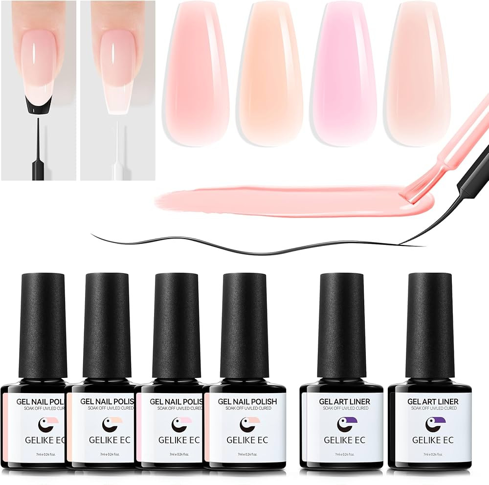Gelike EC Sheer Nude Gel Polish - Jelly Light Pink Gel Nail Polish with Gel Liner Nail Art Polish... | Amazon (US)