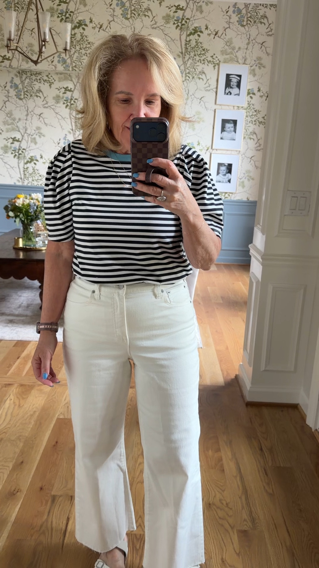 This outfit is a bit more me. This top is a size medium, and I love the little accent color at the neck line.
Jeans are size 28 regular I did size down for my regular size
Sandals are a comfort shoe and I’m pretty pleased with them
20% off regular priced Allie & Bess with code NANETTE20 
Also linking some of my favorite items that are on the warehouse sale this weekend

#LTKSaleAlert #LTKOver40 #LTKootd