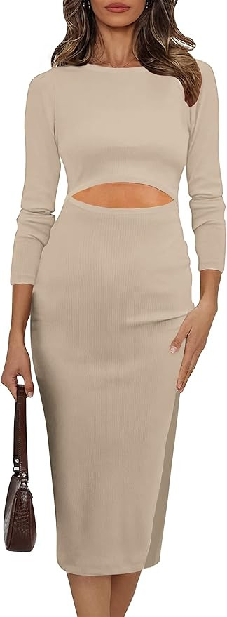Amazon.com: THANTH Womens Sexy Long Sleeve Midi Dresses Cutout Side Slit Bodycon Pencil Party Coc... | Amazon (US)