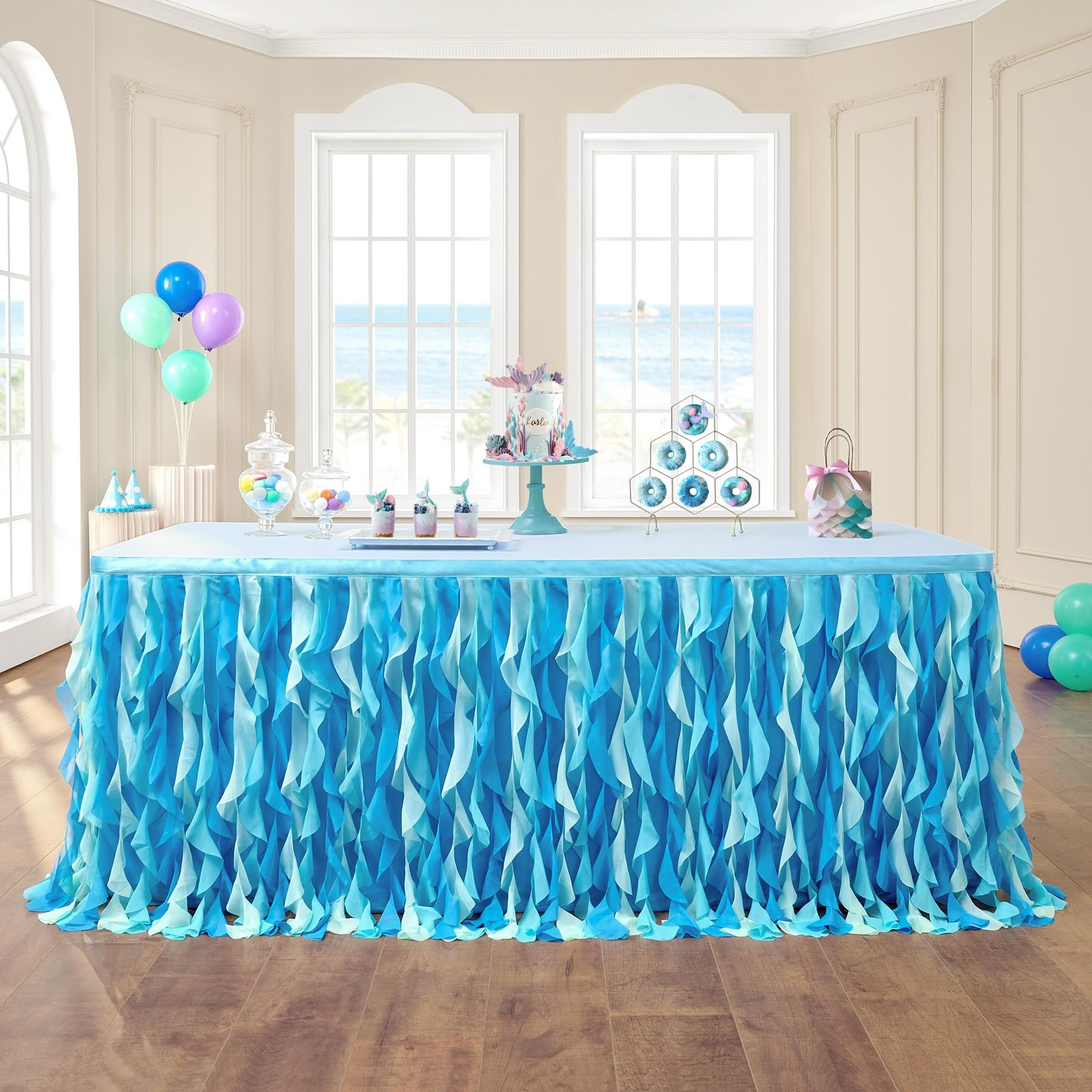 leegleri 6FT Tulle Ruffle Curly Willow Table Skirt for Rectangle or Round Tables, Under The Sea O... | Amazon (US)