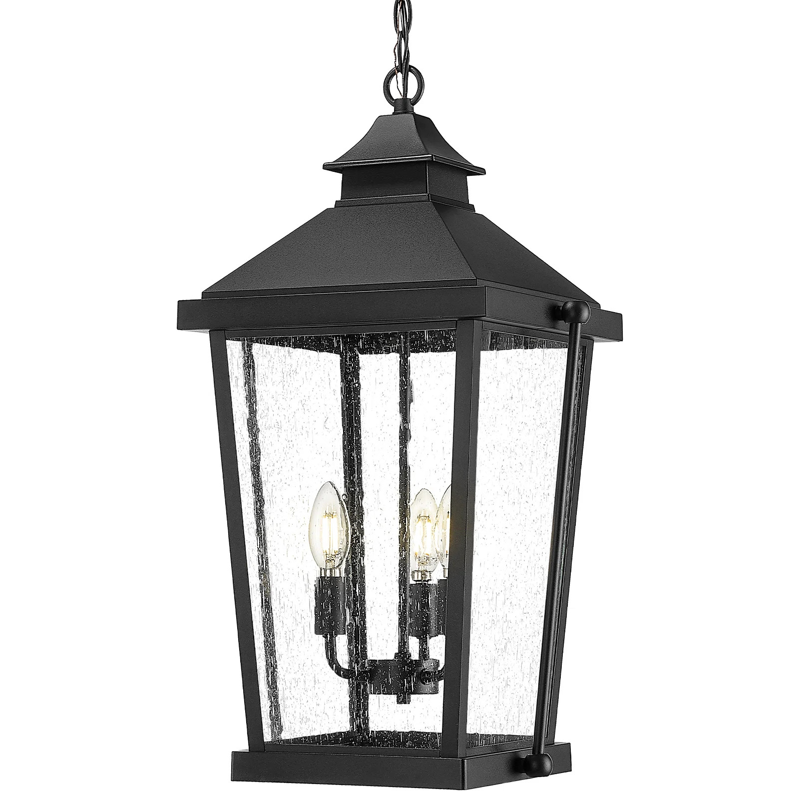 23.5 Inch Large Outdoor Hanging Light Die-Cast Aluminum Seeded Glass Black Finish | Wayfair North America