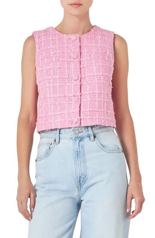 Endless Rose Tweed Button Front Vest in Pink at Nordstrom, Size Small | Nordstrom