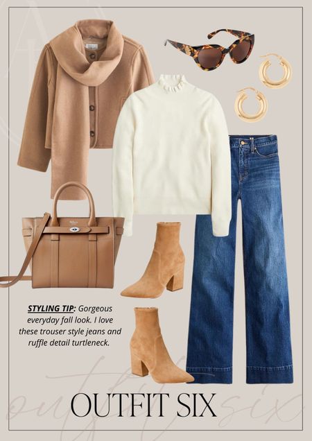 Everyday fall outfit idea. I love this ruffle detail turtleneck and wide leg jeans. 

#LTKstyletip #LTKSeasonal #LTKbeauty