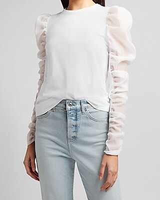 Organza Puff Sleeve Top | Express