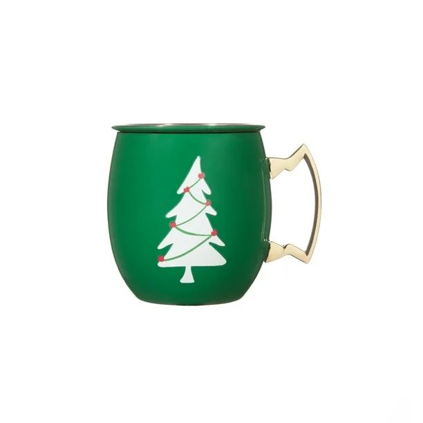 Holiday Time Stainless Steel Green 20 Fluid Ounce Capacity Moscow Mule Mug with Christmas Tree De... | Walmart (US)