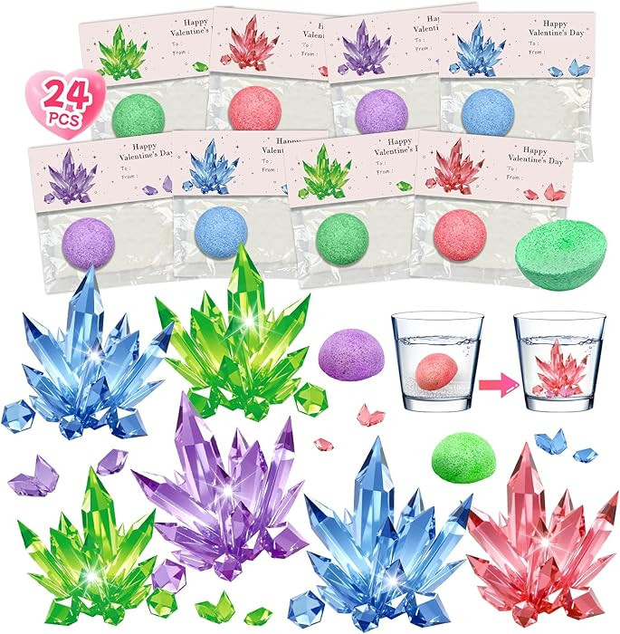 24 Pack Valentines Day Gifts Science Experiment Kit Planting Crystal with Greeting Cards for Kids... | Amazon (US)
