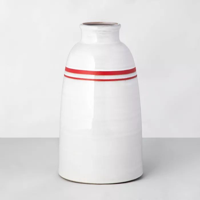 Double Stripe Stoneware Decor Vase Red/Sour Cream - Hearth & Hand™ with Magnolia | Target