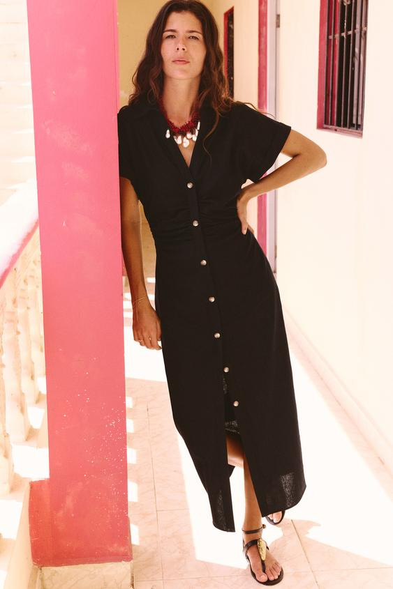 LINEN BLEND MIDI DRESS | Zara US