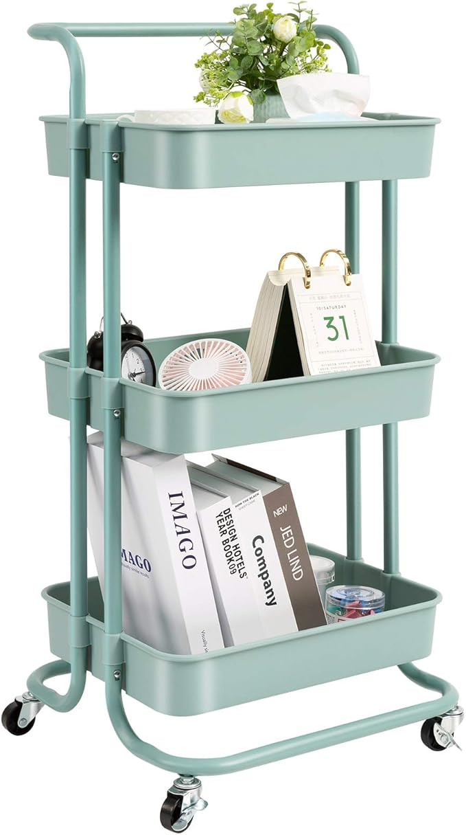 danpinera 3 Tier Rolling Utility Cart with Wheels and Handle Storage Organization Shelves for Kit... | Amazon (US)