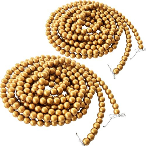 314 inch Christmas Wood Bead Garland,Gold Decorated with Christmas Tree Ornament,2 Pcs Farmhouse Bead Garland for Christmas Decoration Supplies(157 inch/1 Pcs) | Amazon (US)
