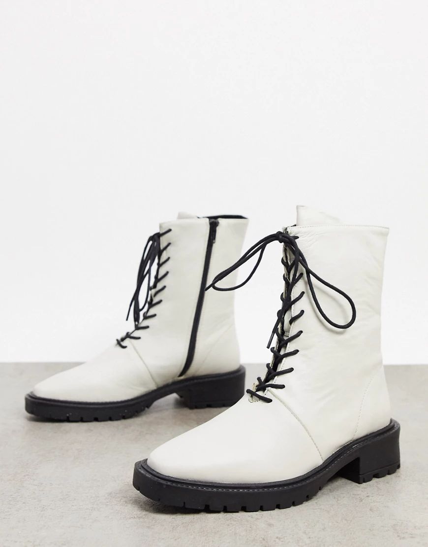 ASOS DESIGN Alton leather lace up boots in white | ASOS (Global)