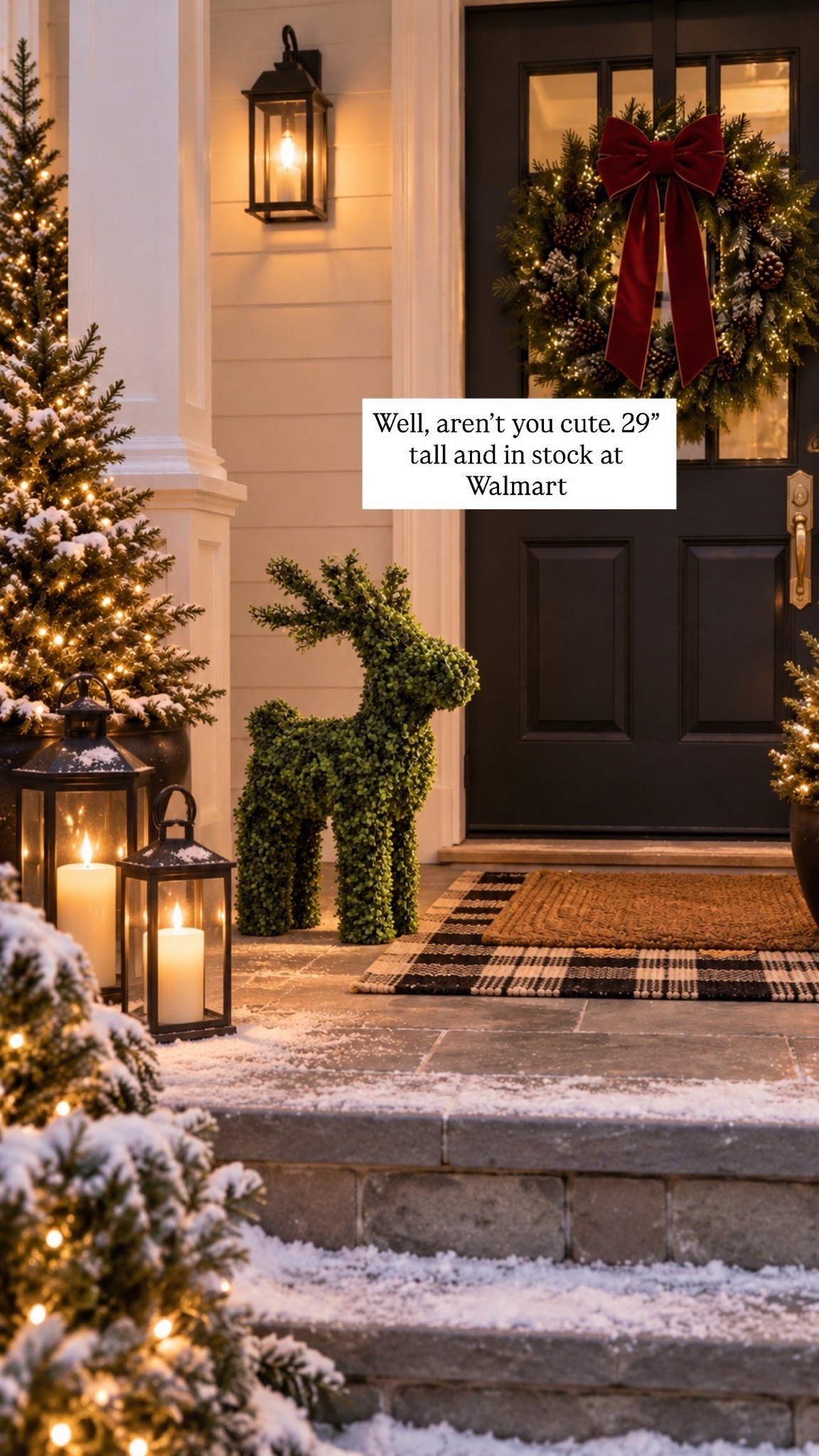 🎄🦌 A little Christmas magic for the front porch! This topiary reindeer is such a fun way to add a festive touch without going overboard. I paired it with snowy trees, lanterns, and cozy layers for that classic Christmas porch look. ✨

#LTKHome #LTKSaleAlert #LTKSeasonal