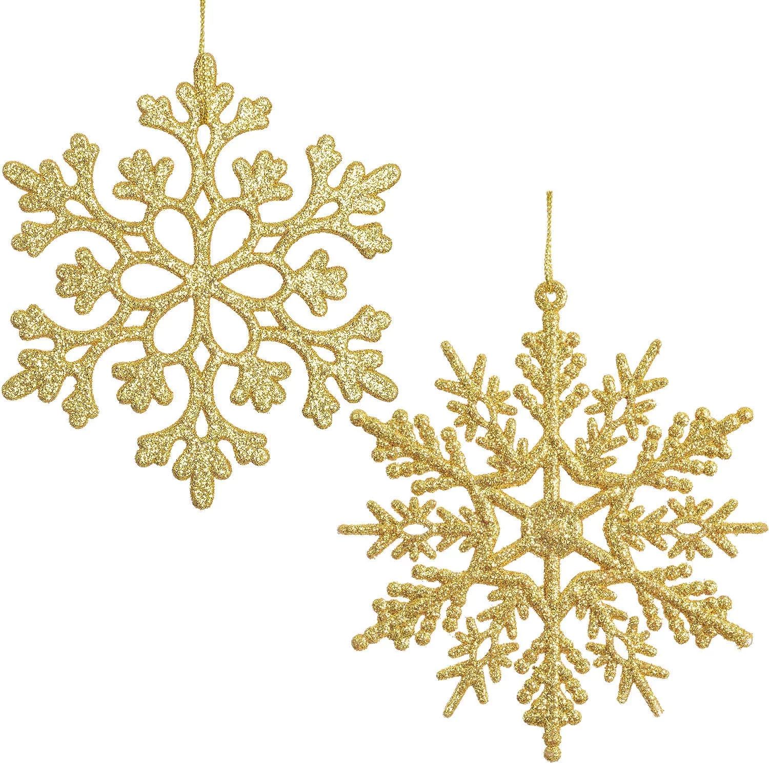 Coolmade Glitter Snowflake Gold Snowflake Plastic Christmas Decorative Accent Ornaments, 36 Count... | Walmart (US)